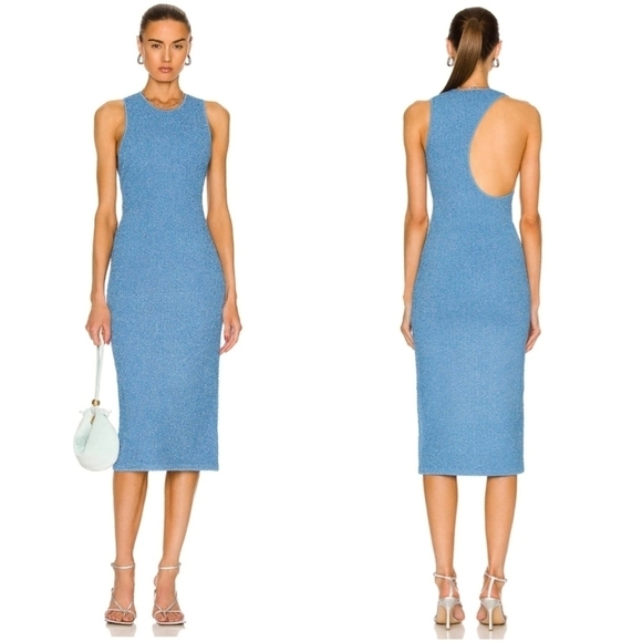 New Galvan London Selene Cutout Back Textured Knit Blue Midi Dress Large NWT - Picture 4 of 16